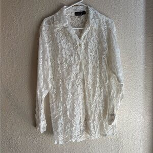 Elegant White Lace Button Down Shirt